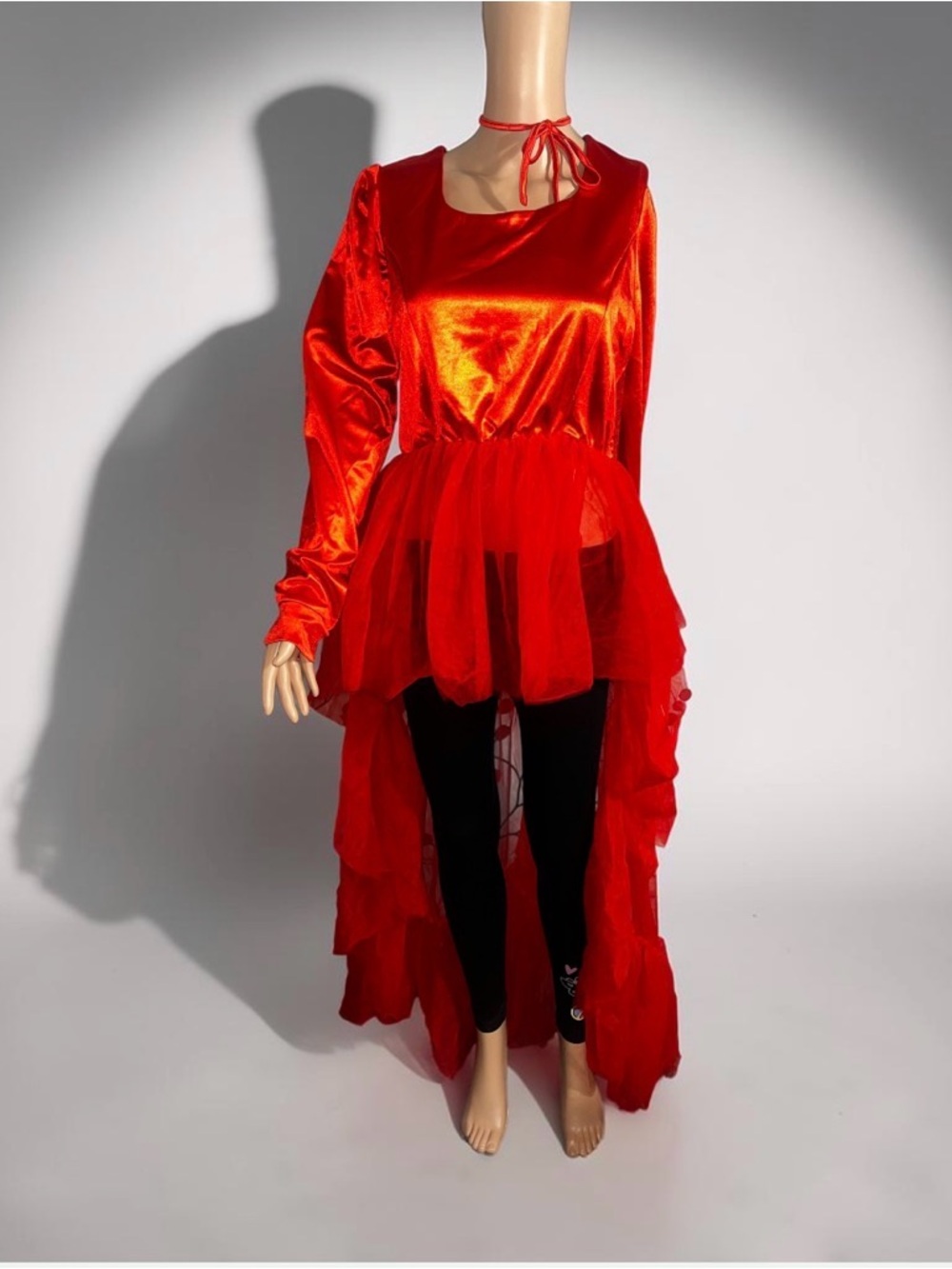 Red Hi-Low Satin and Tulle Women's Hi-Low Dress - Picture 3 of 12